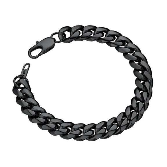 ChainsProMax Stainless Steel Bracelet for Mens Chunky Thick Curb Link Chain 10mm 19cm Black