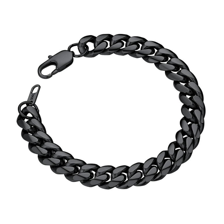 ChainsProMax, Black Stainless Steel Mens Bracelet, Chunky Curb