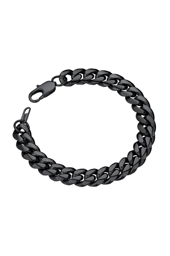 Stainless Steel Bracelet for Mens Chunky Thick Curb Link Chain 10mm 19cm Black
