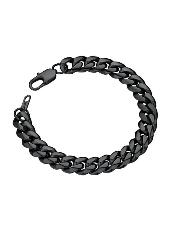 Stainless Steel Bracelet for Mens Chunky Thick Curb Link Chain 10mm 19cm Black