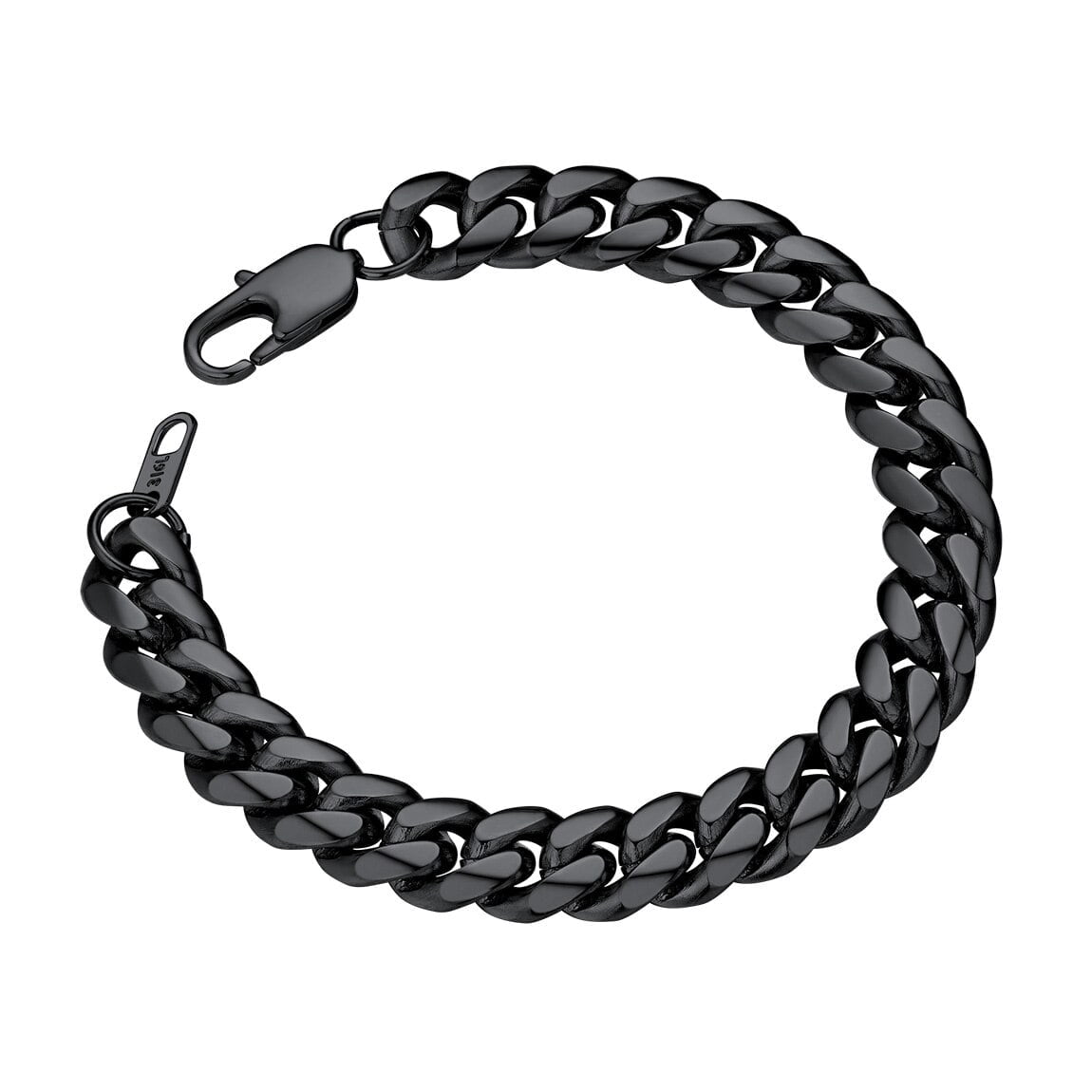 ChainsProMax Black Stainless Steel Bracelet Mens Bracelet Chunky Thick Curb Link Chain Bangle 19cm Black
