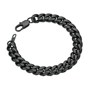 ChainsProMax Black Stainless Steel Bracelet Mens Bracelet Chunky Thick Curb Link Chain Bangle 19cm Black