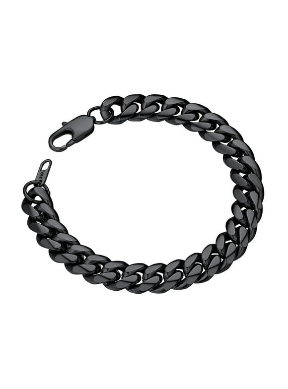 ChainsProMax Black Stainless Steel Bracelet Mens Bracelet Chunky Thick Curb Link Chain Bangle 19cm Black
