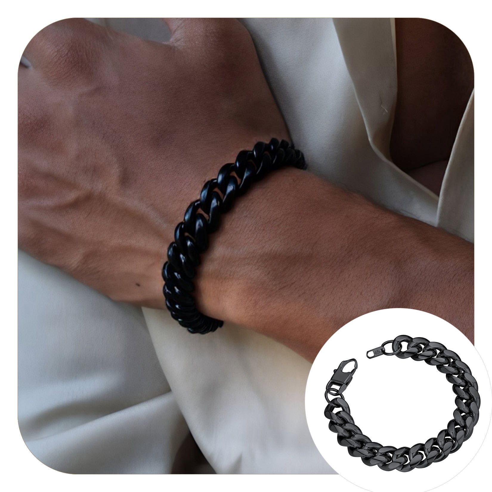 ChainsProMax Bracelet Men Black Chain Stainless Steel Bike Chain Bracelet 14MM 21CM Chunky Fashion Jewelry Gift for Dad Son