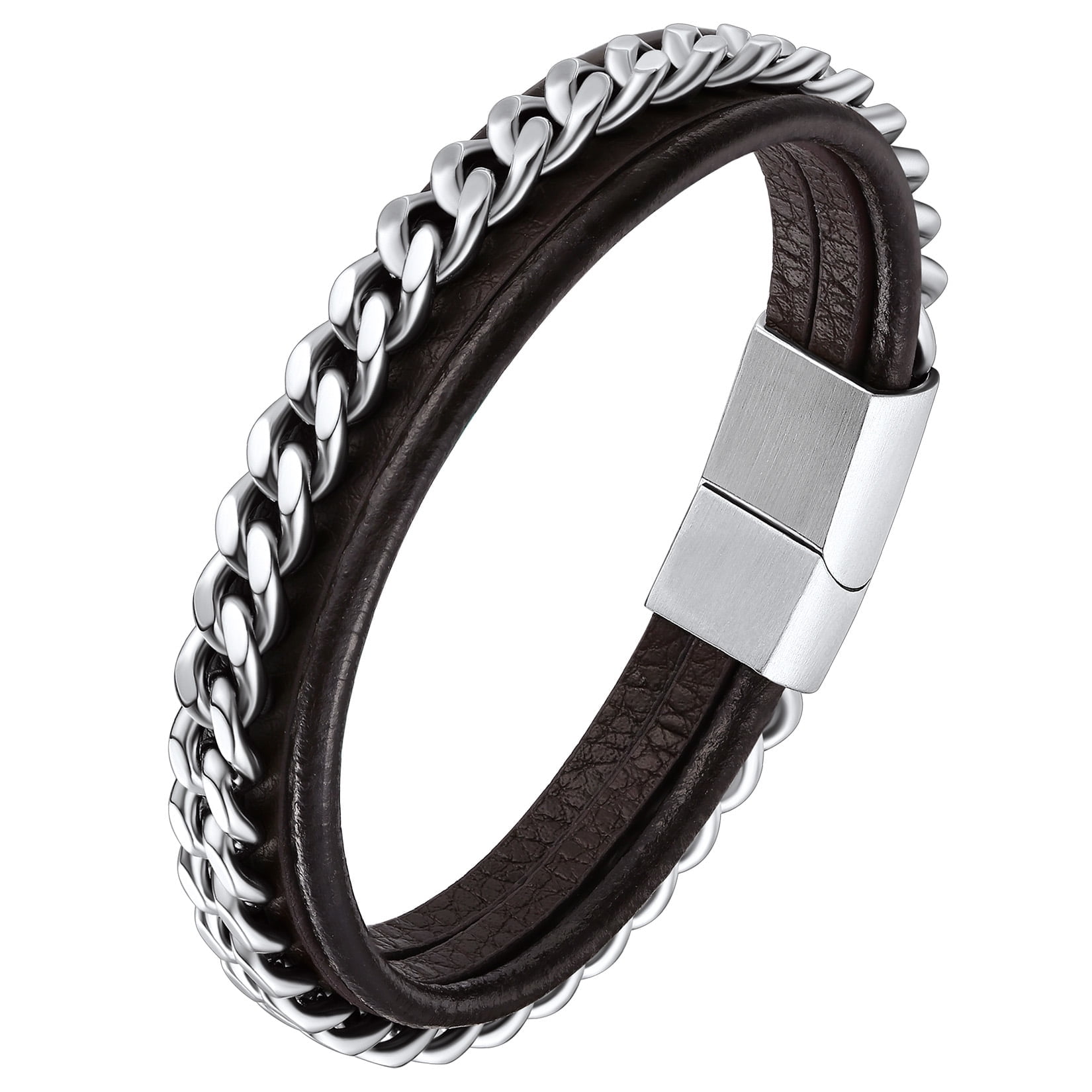 ChainsProMax Braided Bracelet Leather Bracelet for Men Black