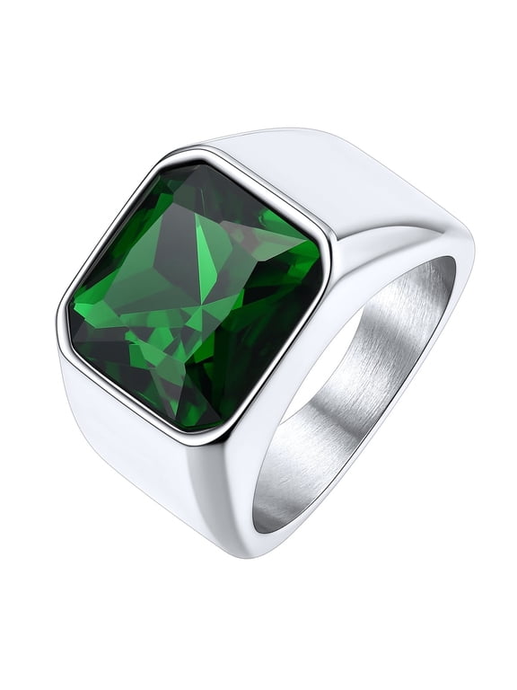 Bright Stone Vibrant Square Signet Rings for Men, Stainless Steel/Gold Plated/Black