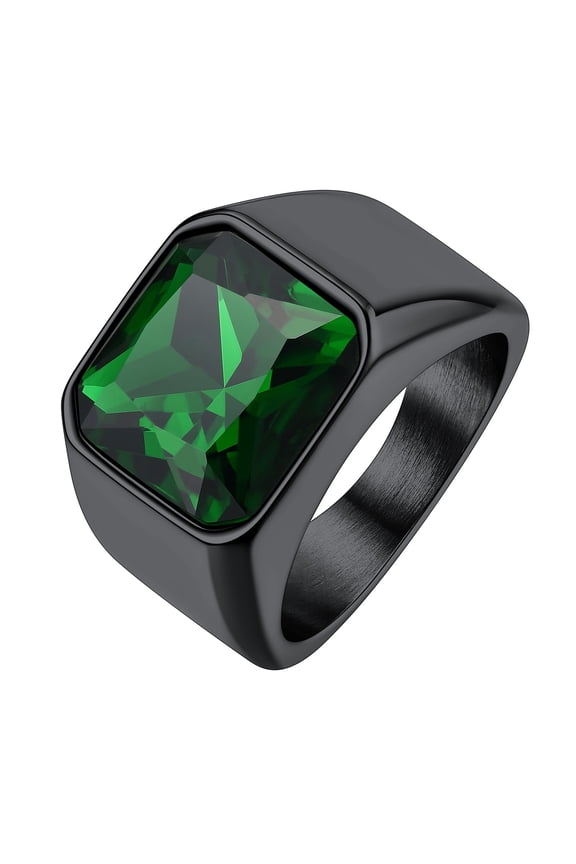 Bright Stone Vibrant Square Signet Rings for Men, Stainless Steel/Gold Plated/Black