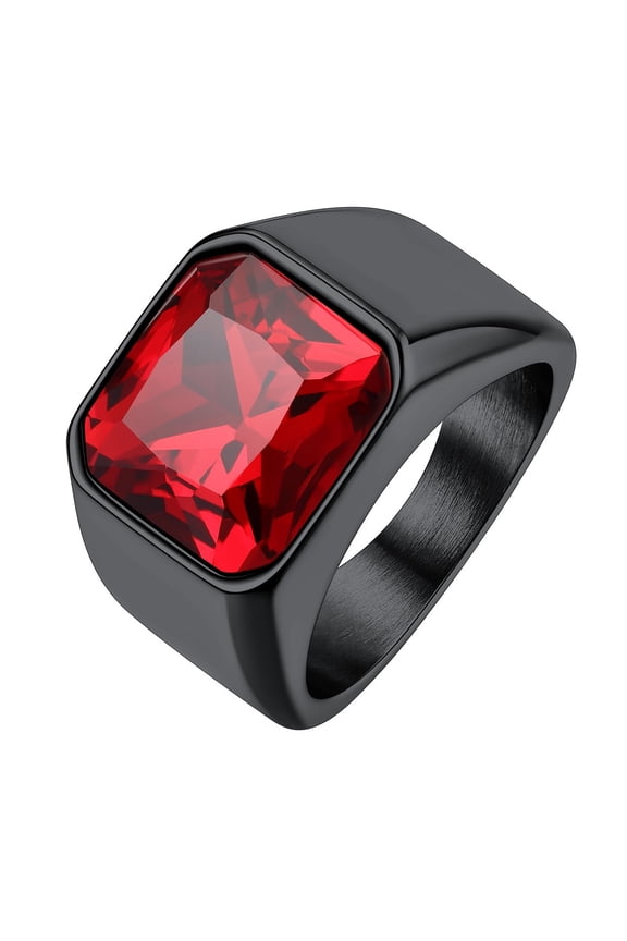 Bright Stone Vibrant Square Signet Rings for Men, Stainless Steel/Gold Plated/Black