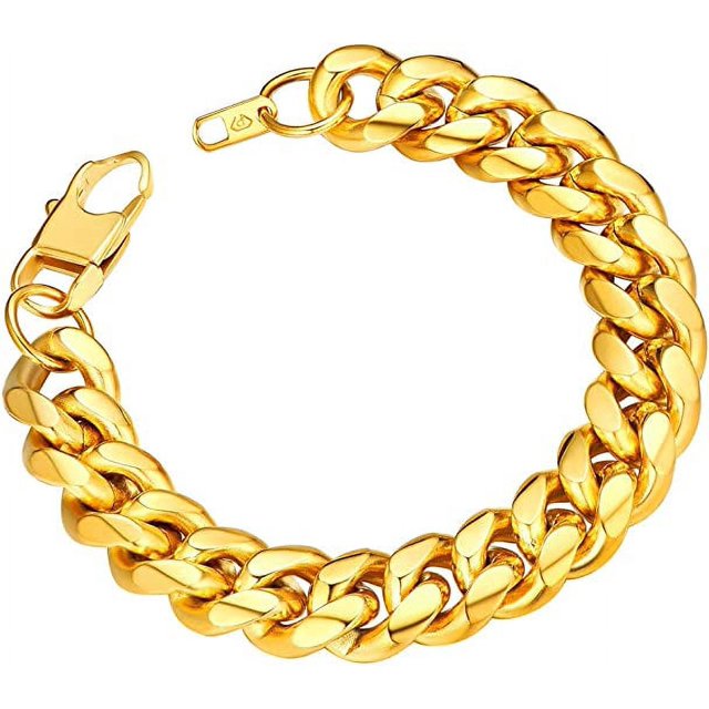 ChainsProMax Chunky Chain Bracelet Mens 18K Gold Plated Bracelet Miami