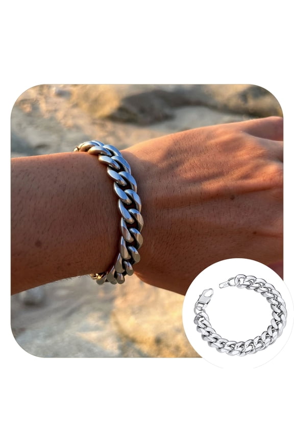 Chunky Chain Bracelet Mens Stainless Steel Bracelet Miami Cuban Link Chain Bracelet 14MM Hand Chain Jewelry Gift for Father