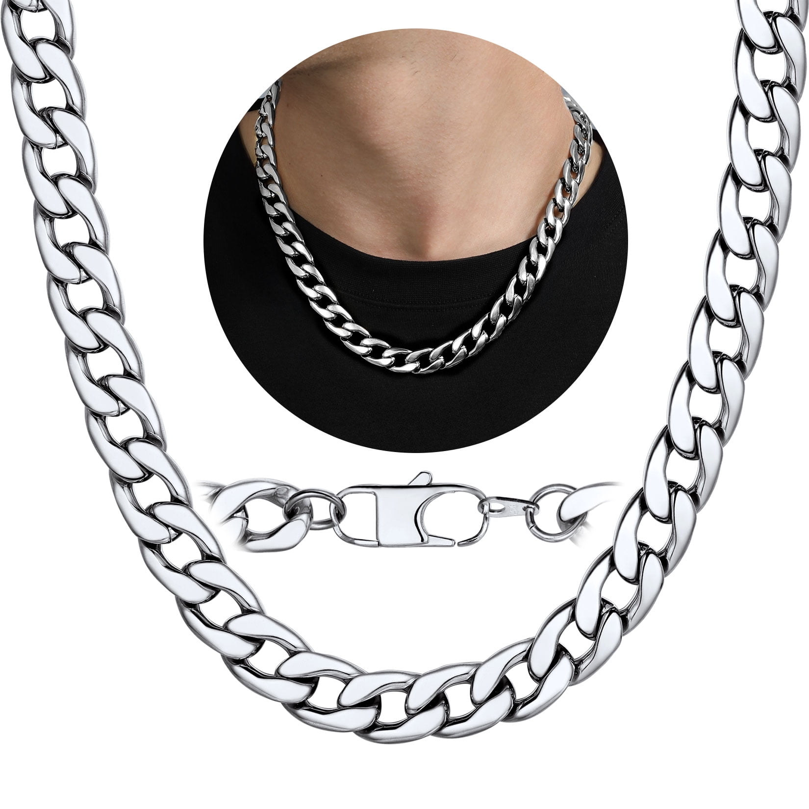 ChainsProMax Cuban Link Chain Stainless Steel Curb Necklace for