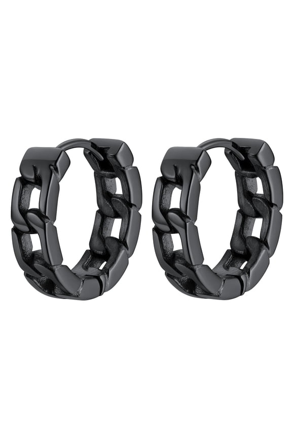 Cuban Link Hoop Earrings for Men Women, Black/18K Gold Plated 316L Stainless Steel Earrings