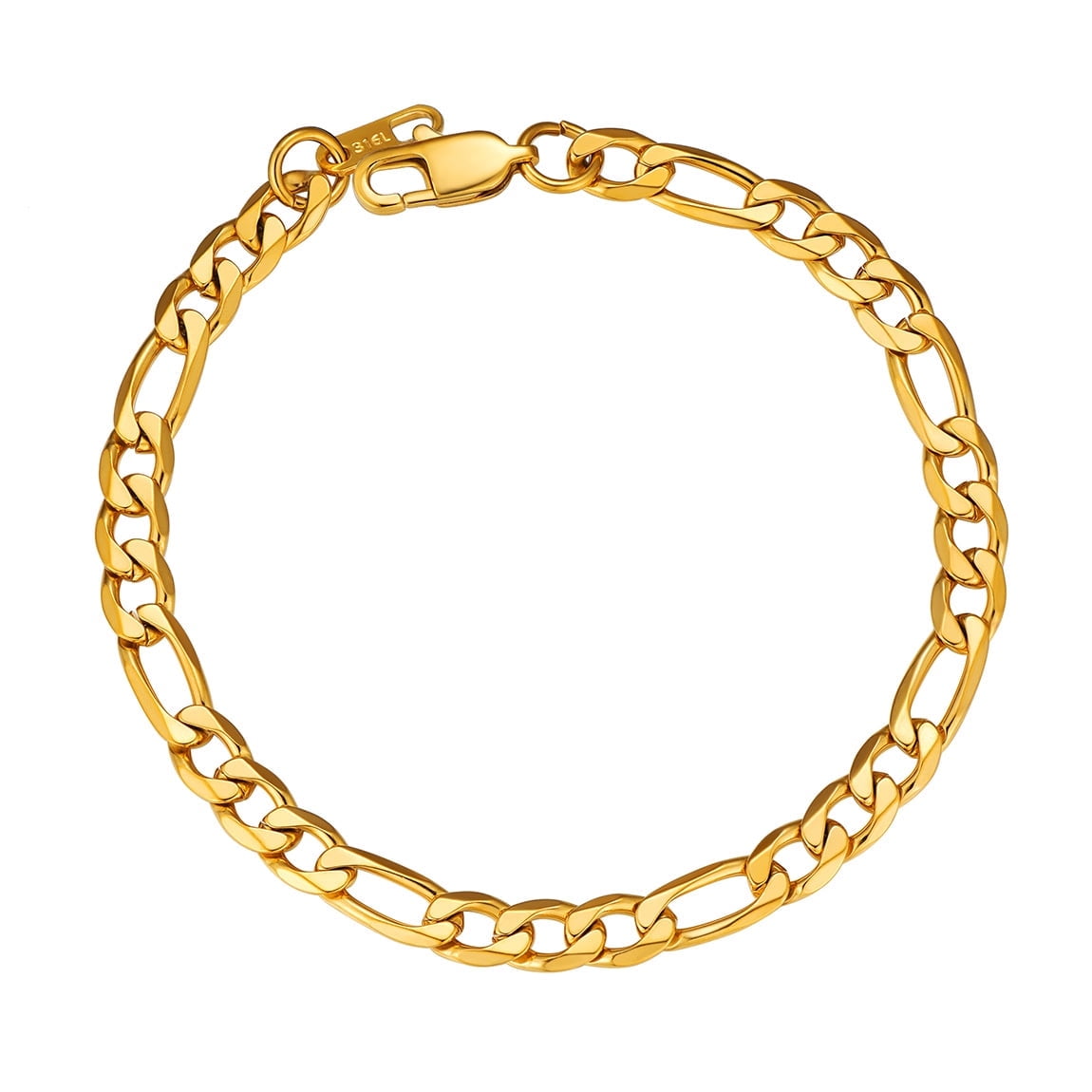 Barzel 18K Gold Plated Figaro Chain Bracelet - Classic Link Design, Made In Brazil - View #2