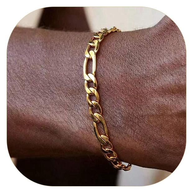 アクセサリー ANTIDOTE FIGARO CHAIN BRACELET M 18cm ChainsProMax 18K Gold Plated Stainless Steel Figaro Bracelet, 6mm