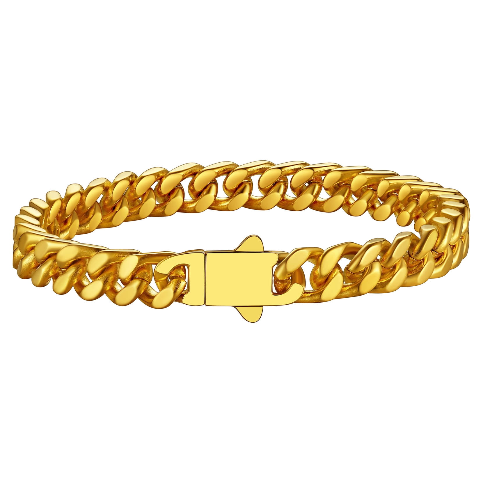 ChainsProMax 18K Gold Plated Chain Bracelet for Men 7mm Wide 8.3inch Men Bracelet Gift