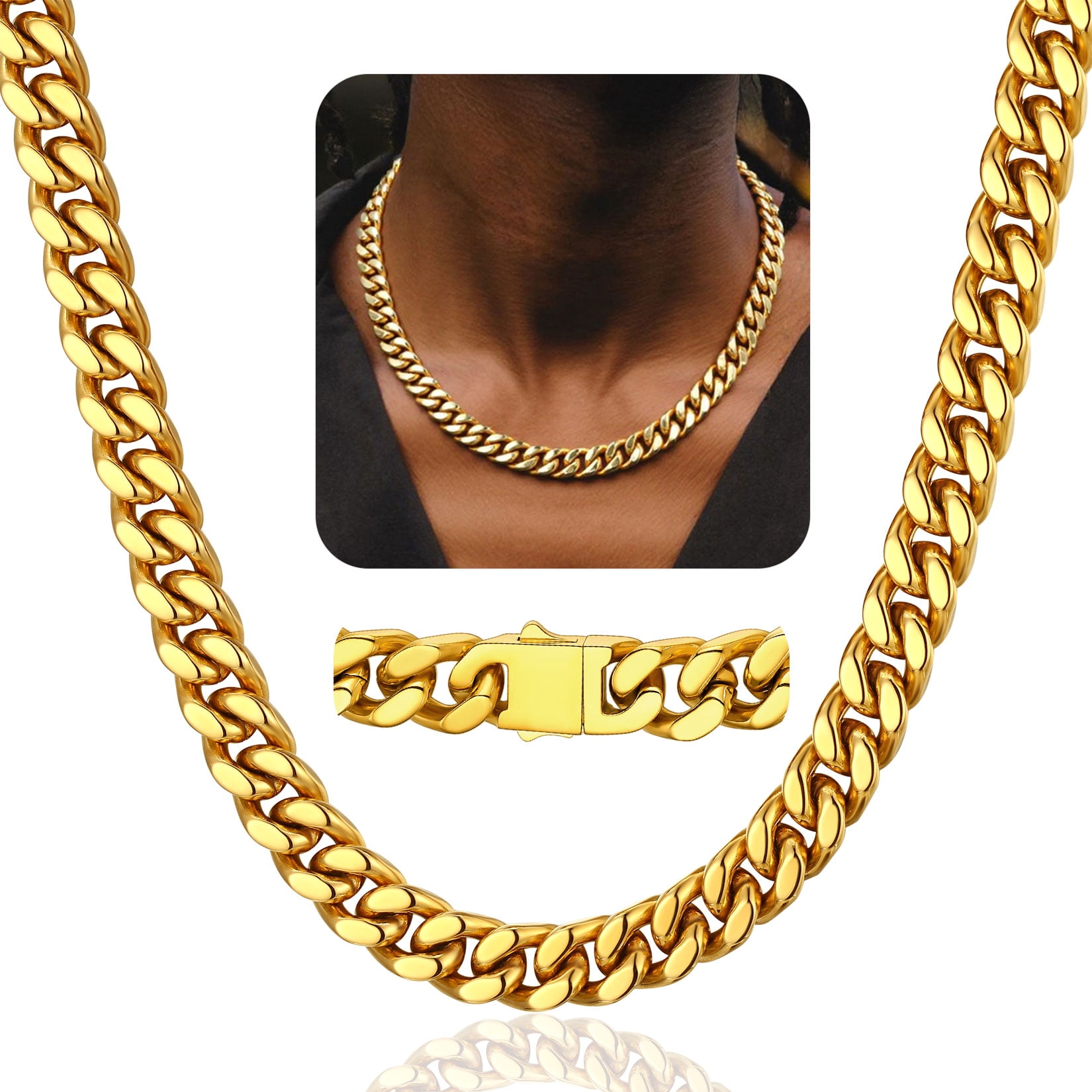 ChainsProMax Mens Long Necklace Chain 18K Gold Plated Cuban Link Chain for Men 9mm 28inch