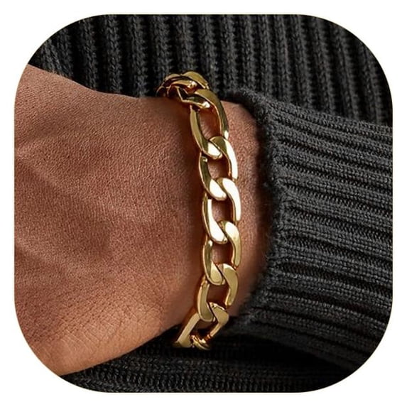 ChainsProMax Gold Mens Bracelets 9mm 8.3inch 18K Gold Plated Figaro Chain Link Wrist Bracelet Dad Gift