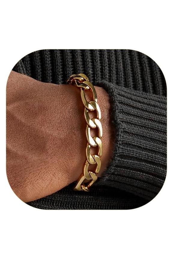 Gold Mens Bracelets 9mm 8.3inch 18K Gold Plated Figaro Chain Link Wrist Bracelet Dad Gift