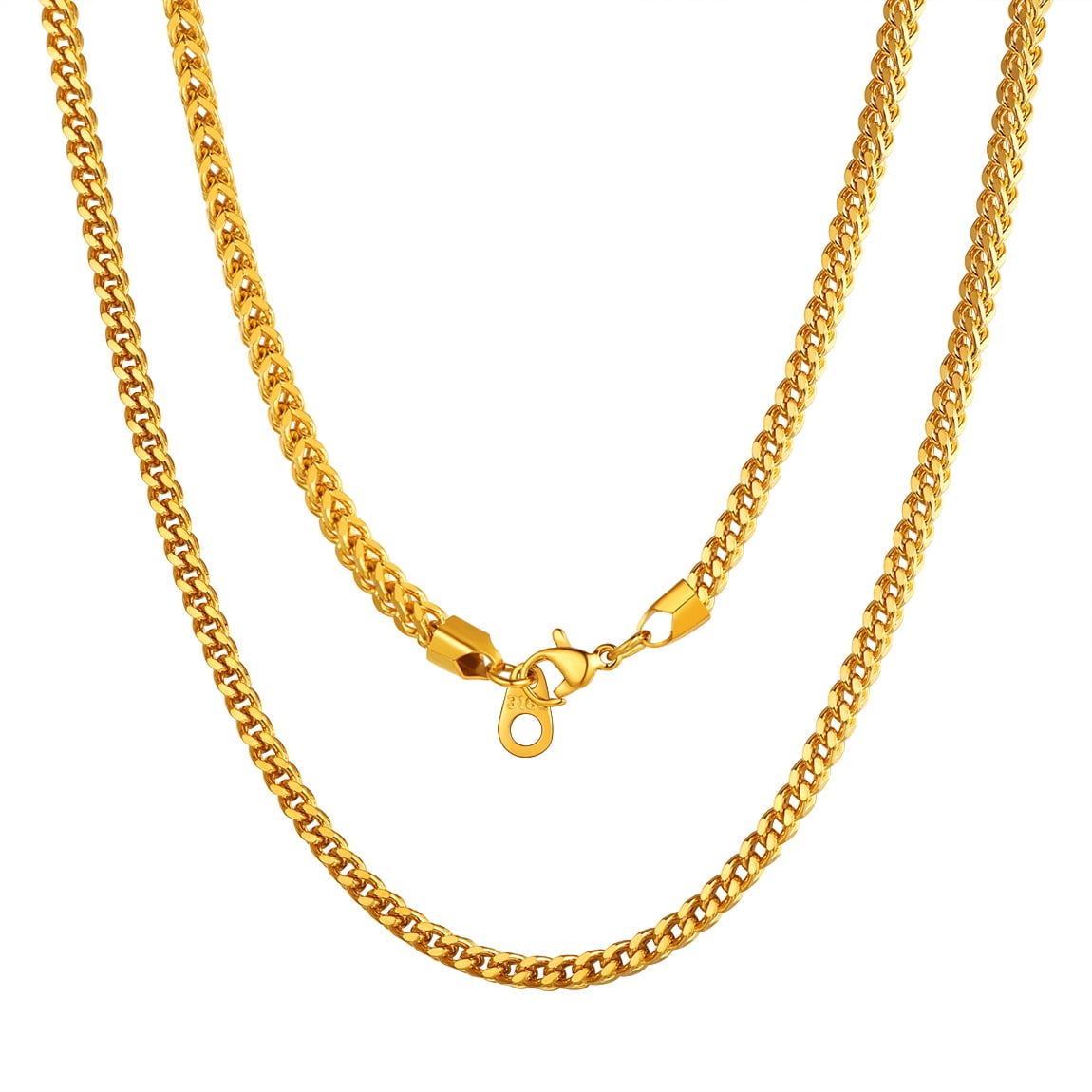 ChainsProMax 18K Gold Plated Stainless Steel Franco Necklace for Men, 20inch, 3mm Curb Chain