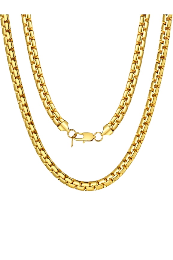 Gold Plated Flat Box Chain for Men Necklace Stainless Steel 20inch 8mm Hip Hop Jewelry