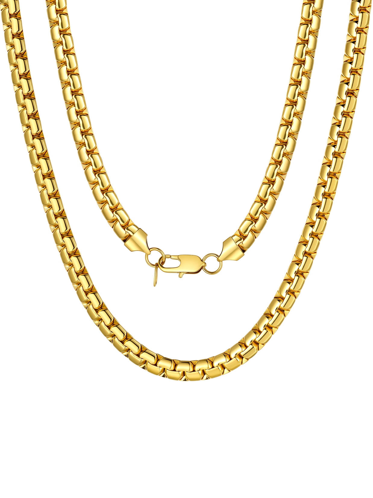 ChainsProMax Gold Plated Flat Box Chain for Men Necklace Stainless Steel 24inch 8mm Hip Hop Jewelry Fathers Day Gift for Dad Son