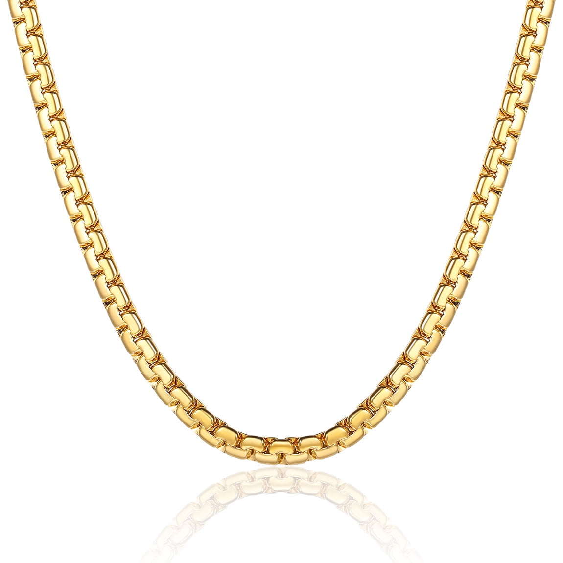 ChainsProMax Gold Plated Flat Box Chain for Men Necklace Stainless Steel 26inch 4mm Hip Hop Jewelry