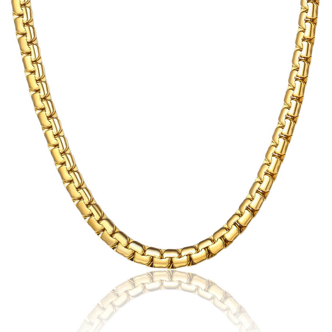 ChainsProMax Gold Plated Flat Box Chain for Men Necklace Stainless Steel 26inch 6mm Hip Hop Jewelry