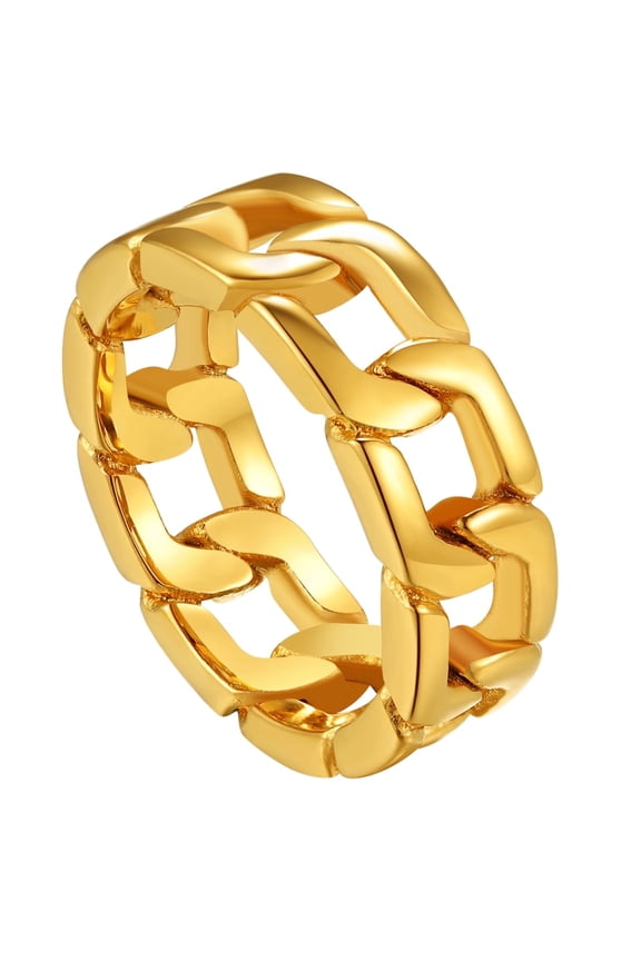 Gold Rings for Men Rapper Chain Ring Size 7 18K Real Gold Plated Cuban Link Chain Ring