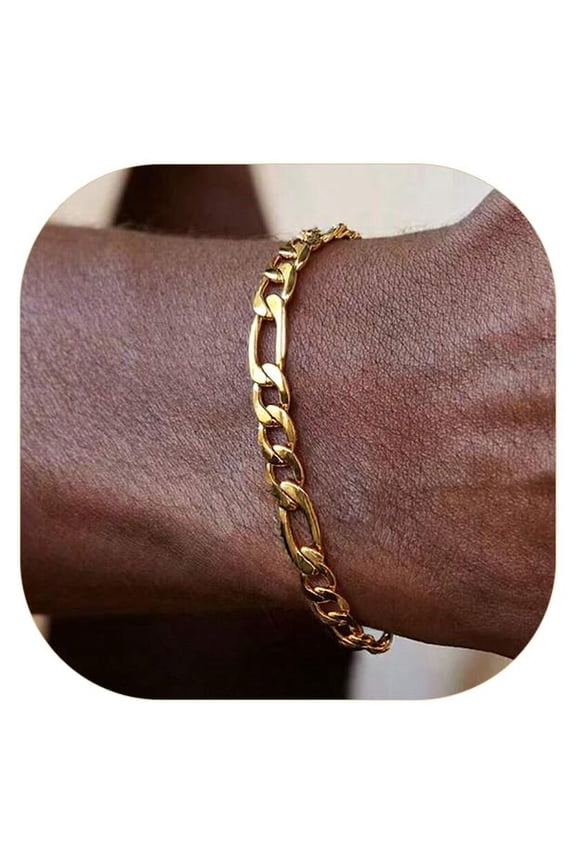 Gold Plated Stainless Figaro Bracelet Men Women Bracelet Wrist Chain Bracelet Fathers Day Jewelry Gift for Dad Son