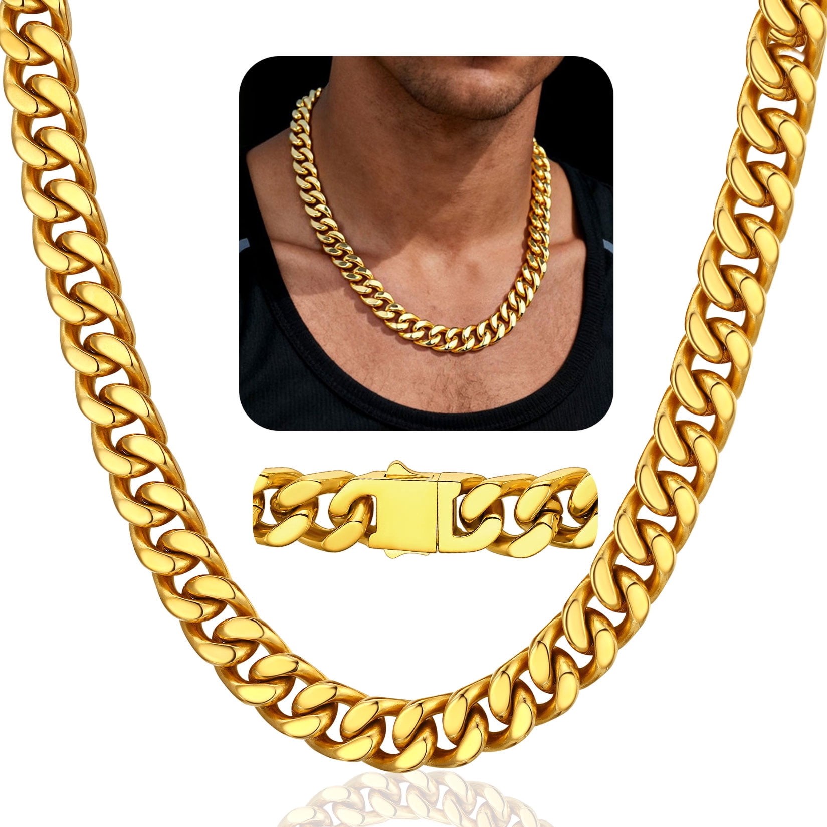 ChainsProMax 28inch Mens Gold Plated Chain Necklace Curb Link