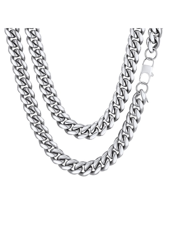 Men's Cuban Link Chain Necklace, 10mm 20 Inch 316L Stainless Steel Curb Chain for Men, Silver Hip Hop Jewelry, Christmas Fathers Day Gift