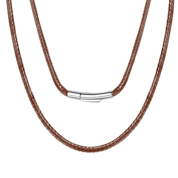 ChainsProMax Leather Necklace Cord Waterproof Chain for Pendant with Secure Clasp Male Gift 3mm Short Choker Brown