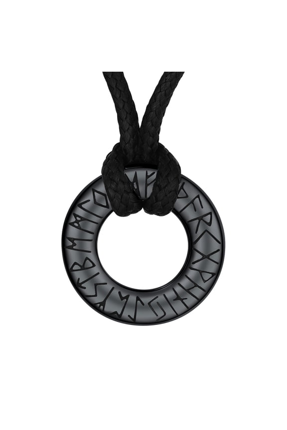 Leather Necklace for Men Stainless Steel Viking Nordic Ring Rune Pendant Norse Necklace