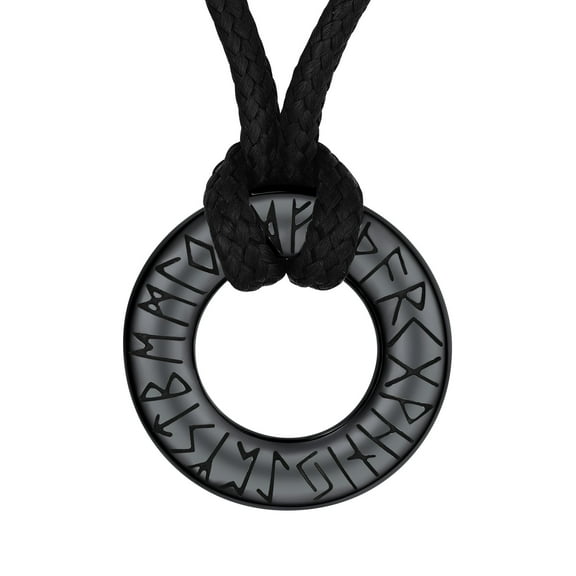 ChainsProMax Leather Necklace for Men Stainless Steel Viking Nordic Ring Rune Pendant Norse Necklace