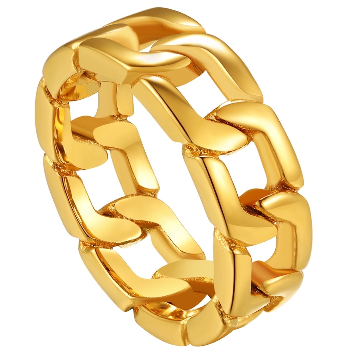 ChainsProMax Link Ring for Men 18K Gold Plated Stainless Steel Hip