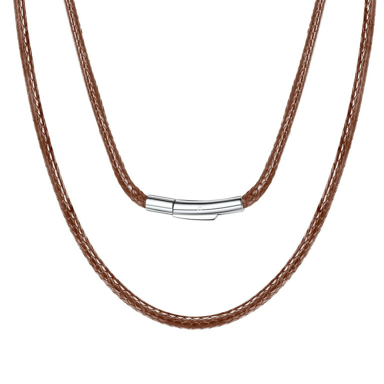 2mm Metallic - Leather Necklace with Clasp - Round Plain Leather Cord Necklace Men or Women with Button Locking Clasp