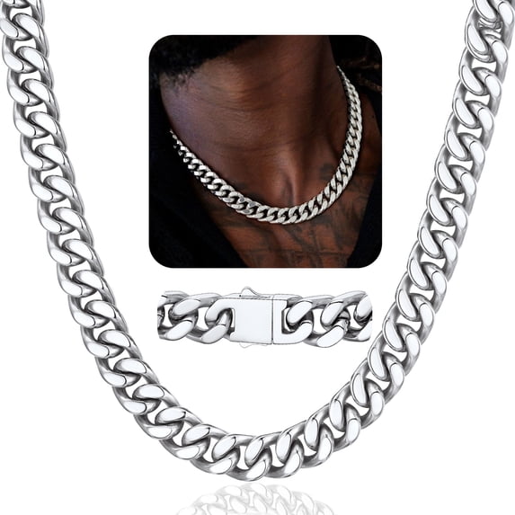 ChainsProMax Men 12mm Chain 20inch Stainless Steel Necklaces Cuban Link Chain for Men Thick Stainless Steel Chain
