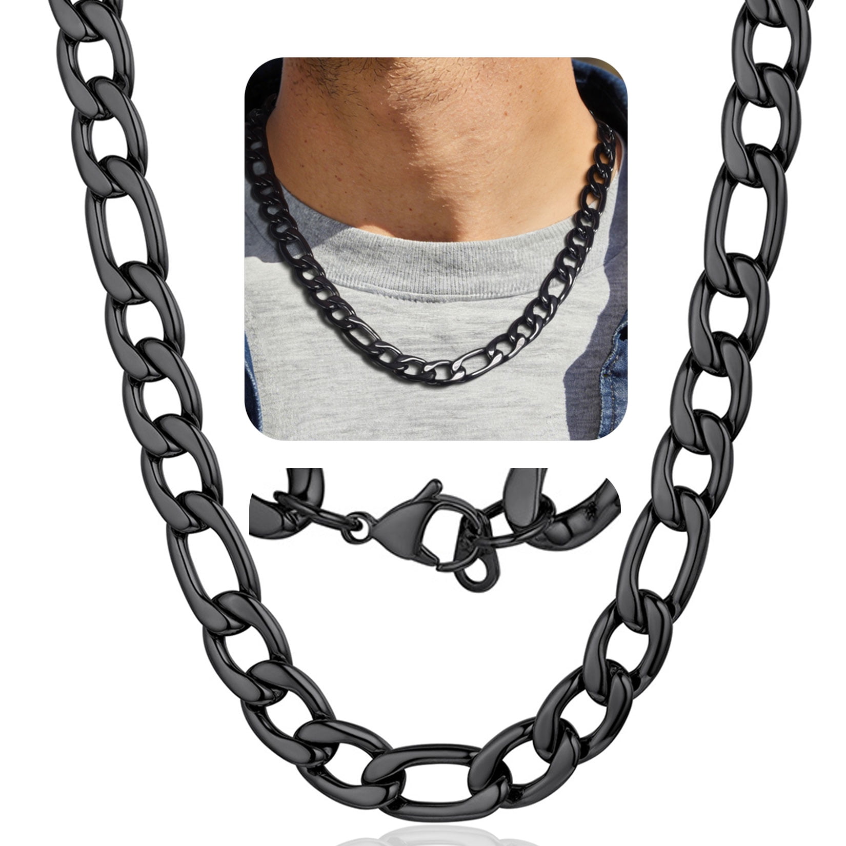 ChainsProMax Men 12mm Figaro Chain Necklace 316L Stainless Steel Black Necklace Jewelry Gift for Men Women Fathers Mothers Day