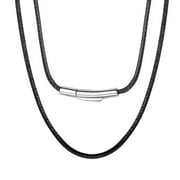 ChainsProMax Men 2mm Black Wax Cord Leather Cord String Rope Chain Stainless Steel Clasp Necklace Rope 18 inch