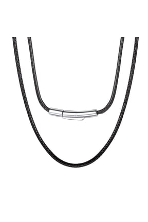 Men 2mm Black Wax Cord Leather Cord String Rope Chain Stainless Steel Clasp Necklace Rope 18 inch