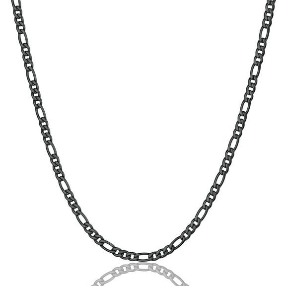 ChainsProMax Men 3mm Figaro Chain Necklace, 316L Stainless Steel/Gold Plated/Black, 18"-30"