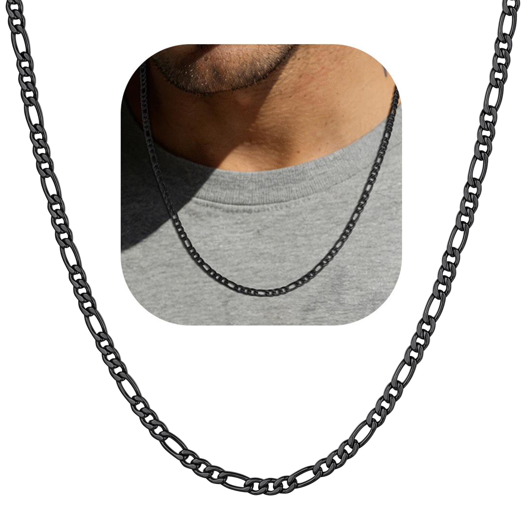ChainsProMax Men 3mm Figaro Chain Necklace 316L Stainless Steel Black Necklace Jewelry Gift for Men Women Fathers Mothers Day