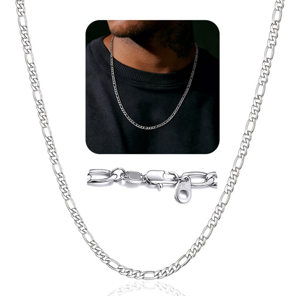 ChainsProMax Men 3mm Figaro Chain Necklace 316L Stainless Steel Necklace Jewelry Gift for Men Women Fathers Mothers Day