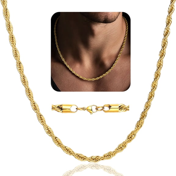 ChainsProMax Men 3mm Twist Rope Necklace Replacement Chain for Pendant Charm 18"-30" 316L Stainless Steel Necklace Gift for Dad Father Son