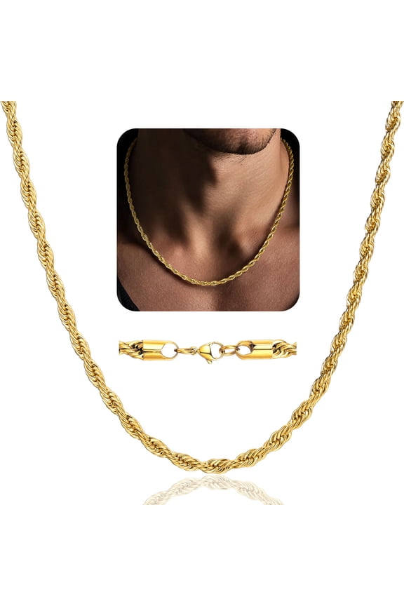 Men 3mm Twist Rope Necklace Replacement Chain for Pendant Charm 18"-30" 316L Stainless Steel Necklace Gift for Dad Father Son