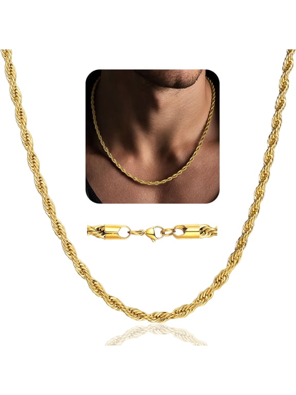 Men 3mm Twist Rope Necklace Replacement Chain for Pendant Charm 18"-30" 316L Stainless Steel Necklace Gift for Dad Father Son