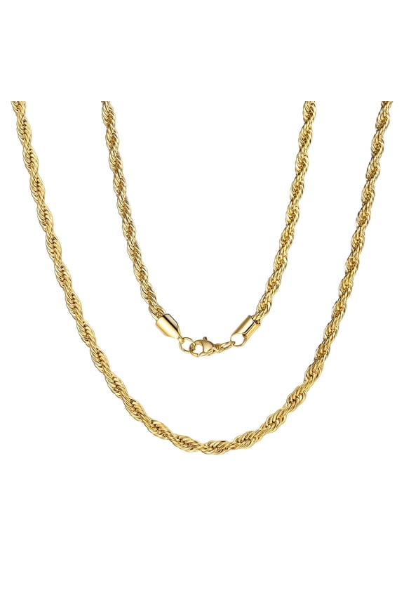 Men 3mm Twist Rope Necklace Replacement Chain for Pendant Charm 18"-30" 316L Stainless Steel Necklace Gift for Dad Father Son