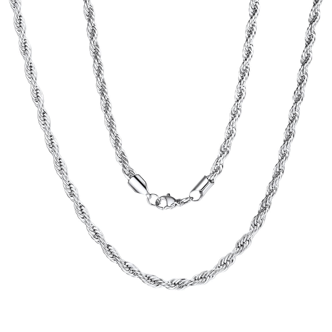 ChainsProMax Men 3mm Twist Rope Necklace Replacement Chain for Pendant Charm 18"-30" 316L Stainless Steel Necklace Gift for Dad Father Son