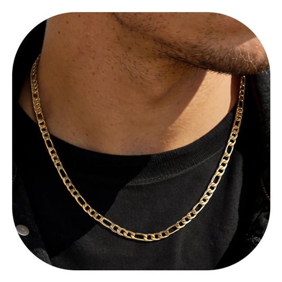 ChainsProMax Men 5mm Figaro Chain Necklace, 316L Stainless Steel/Gold Plated/Black, 18"-30"