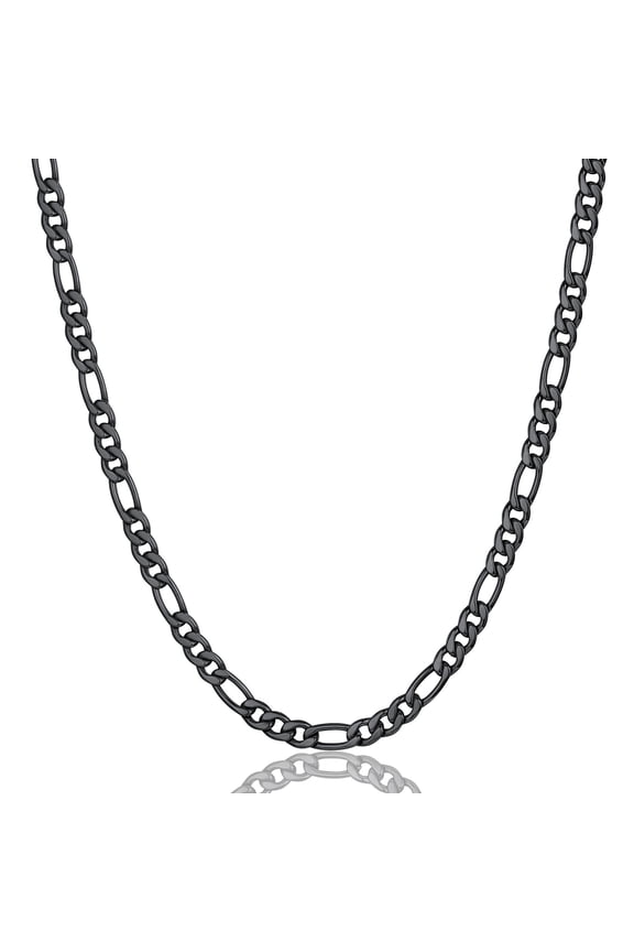 Men 5mm Figaro Chain Necklace, 316L Stainless Steel/Gold Plated/Black, 18"-30"